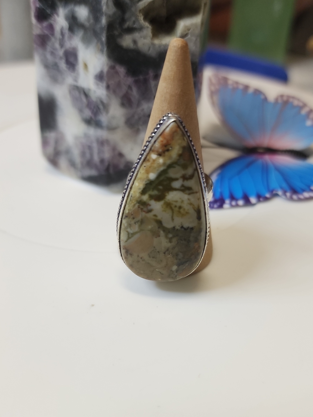 Teardrop Jasper Ring - Green